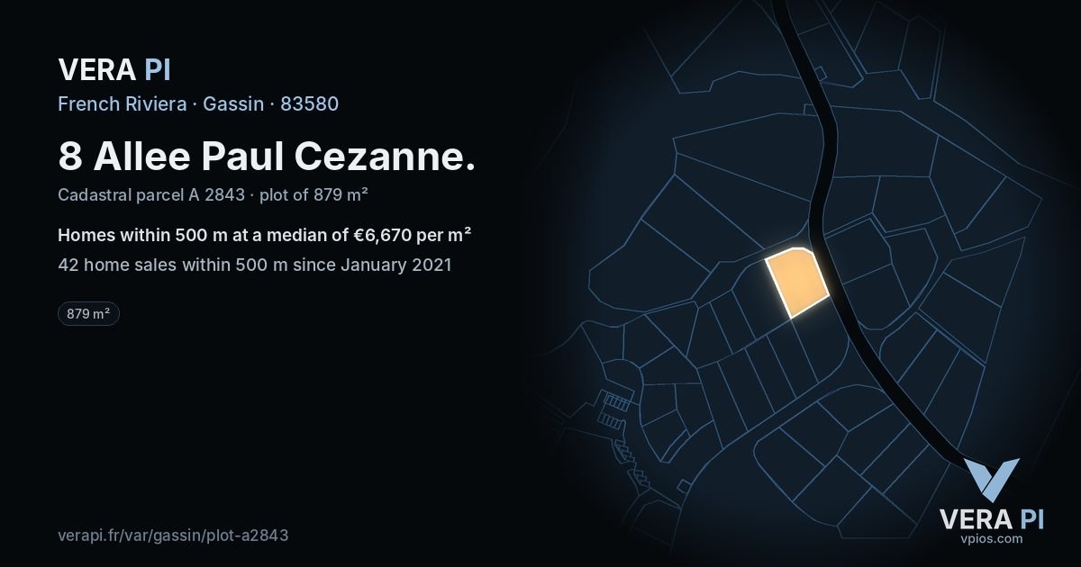 8 Allee Paul Cezanne, Gassin at night – the plot lit, the parcels around coloured by the prices near them
