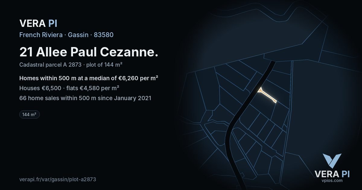 21 Allee Paul Cezanne, Gassin at night – the plot lit, the parcels around coloured by the prices near them