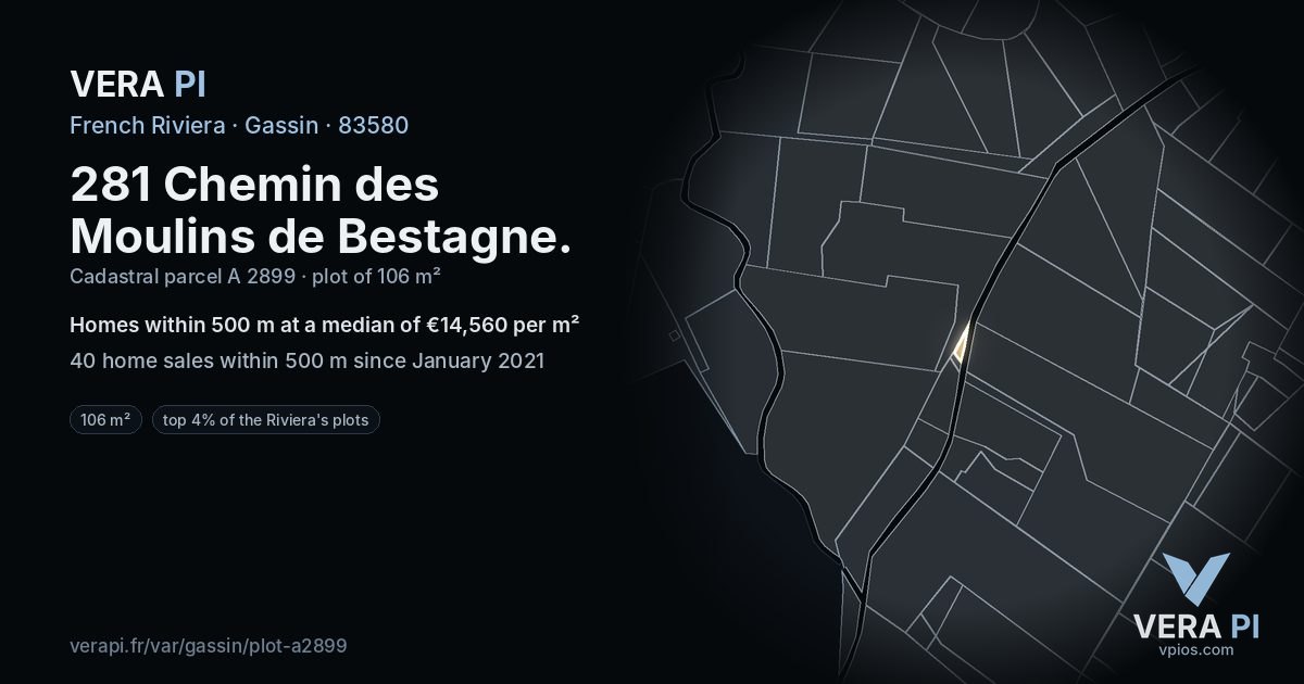 281 Chemin des Moulins de Bestagne, Gassin at night – the plot lit, the parcels around coloured by the prices near them