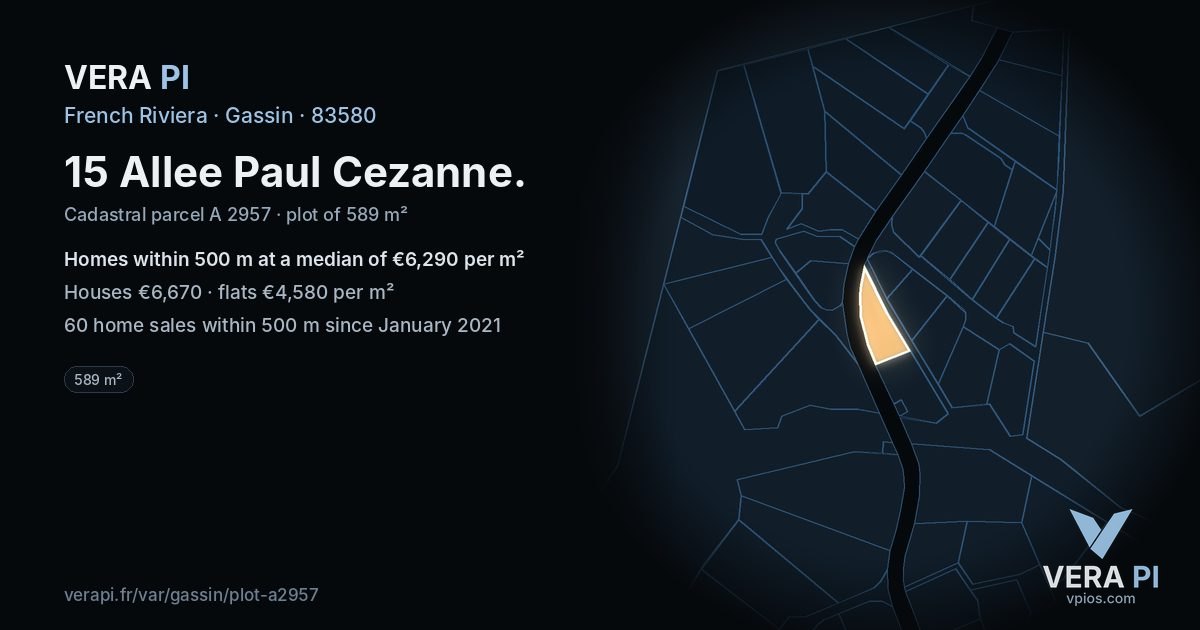 15 Allee Paul Cezanne, Gassin at night – the plot lit, the parcels around coloured by the prices near them