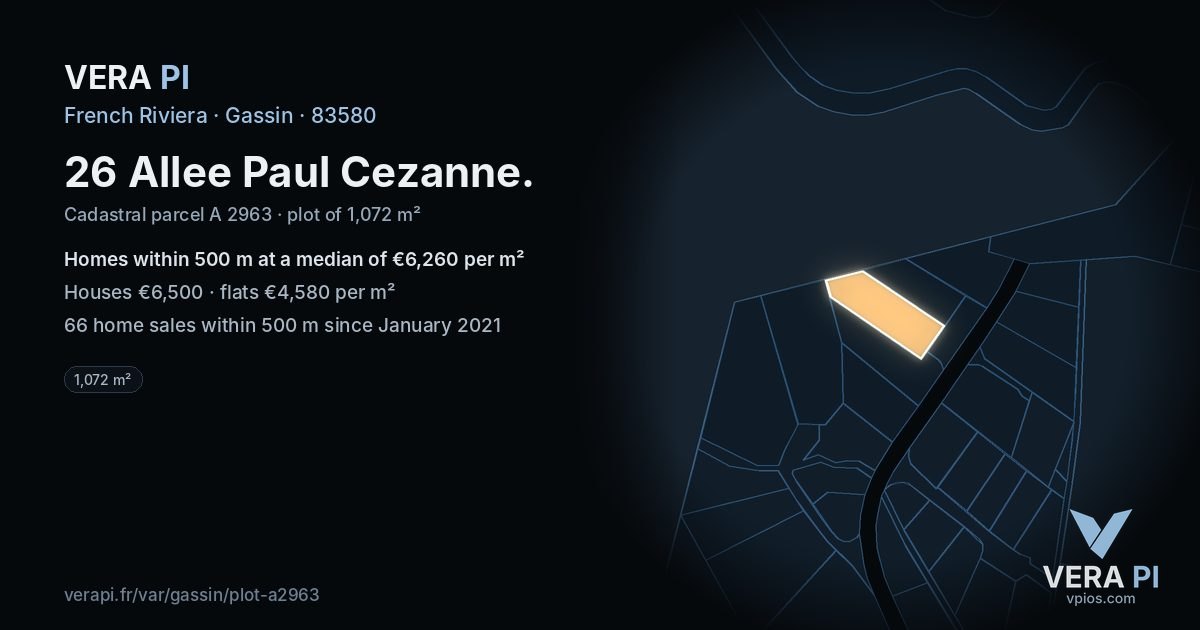 26 Allee Paul Cezanne, Gassin at night – the plot lit, the parcels around coloured by the prices near them