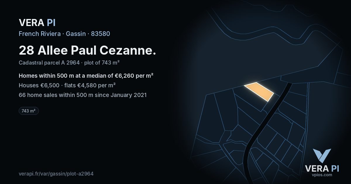 28 Allee Paul Cezanne, Gassin at night – the plot lit, the parcels around coloured by the prices near them