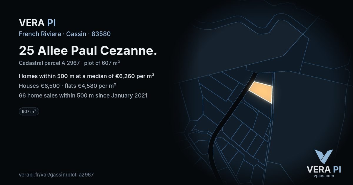 25 Allee Paul Cezanne, Gassin at night – the plot lit, the parcels around coloured by the prices near them