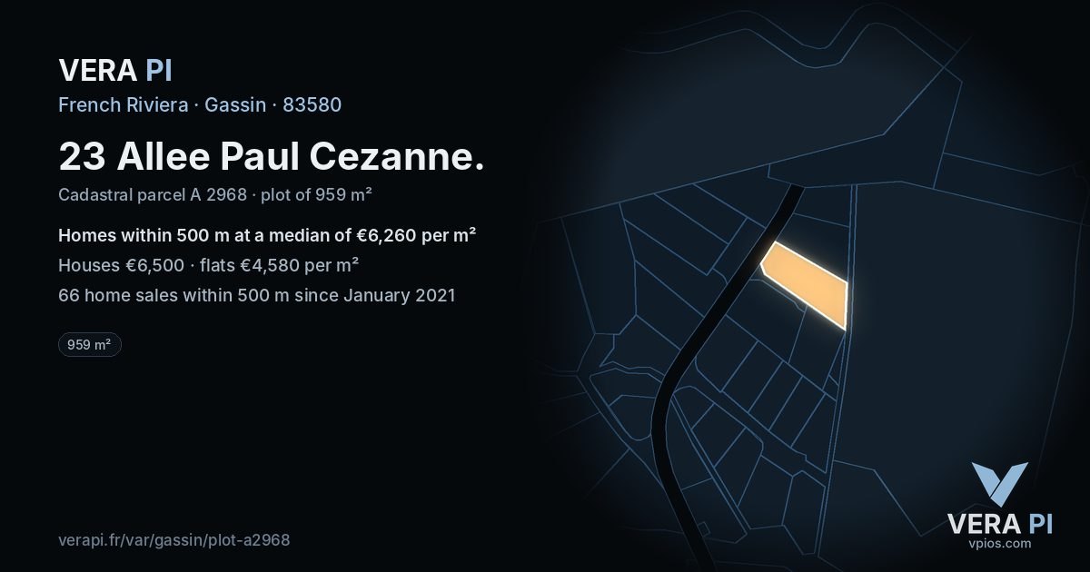 23 Allee Paul Cezanne, Gassin at night – the plot lit, the parcels around coloured by the prices near them