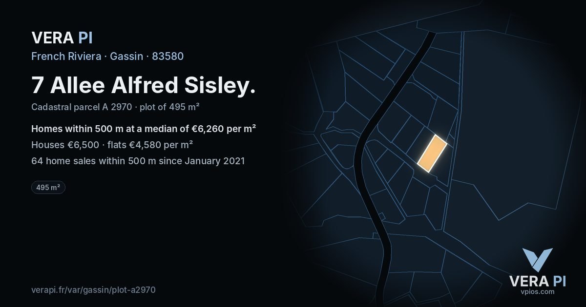 7 Allee Alfred Sisley, Gassin at night – the plot lit, the parcels around coloured by the prices near them