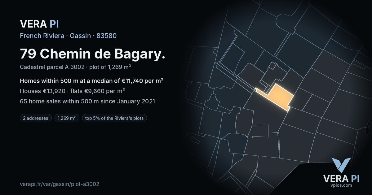79 Chemin de Bagary, Gassin at night – the plot lit, the parcels around coloured by the prices near them