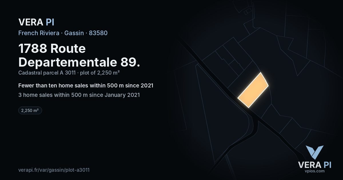 1788 Route Departementale 89, Gassin at night – the plot lit, the parcels around coloured by the prices near them