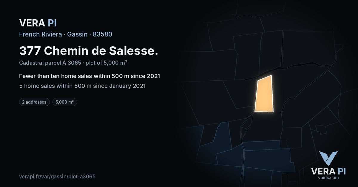 377 Chemin de Salesse, Gassin at night – the plot lit, the parcels around coloured by the prices near them