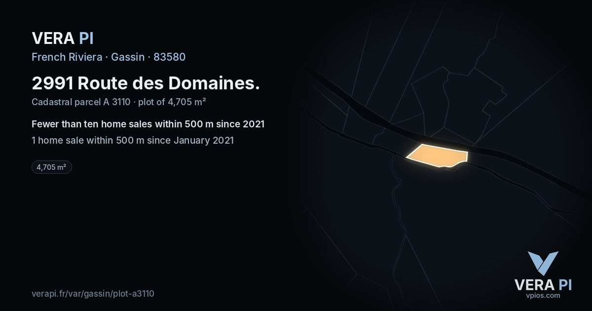 2991 Route des Domaines, Gassin at night – the plot lit, the parcels around coloured by the prices near them
