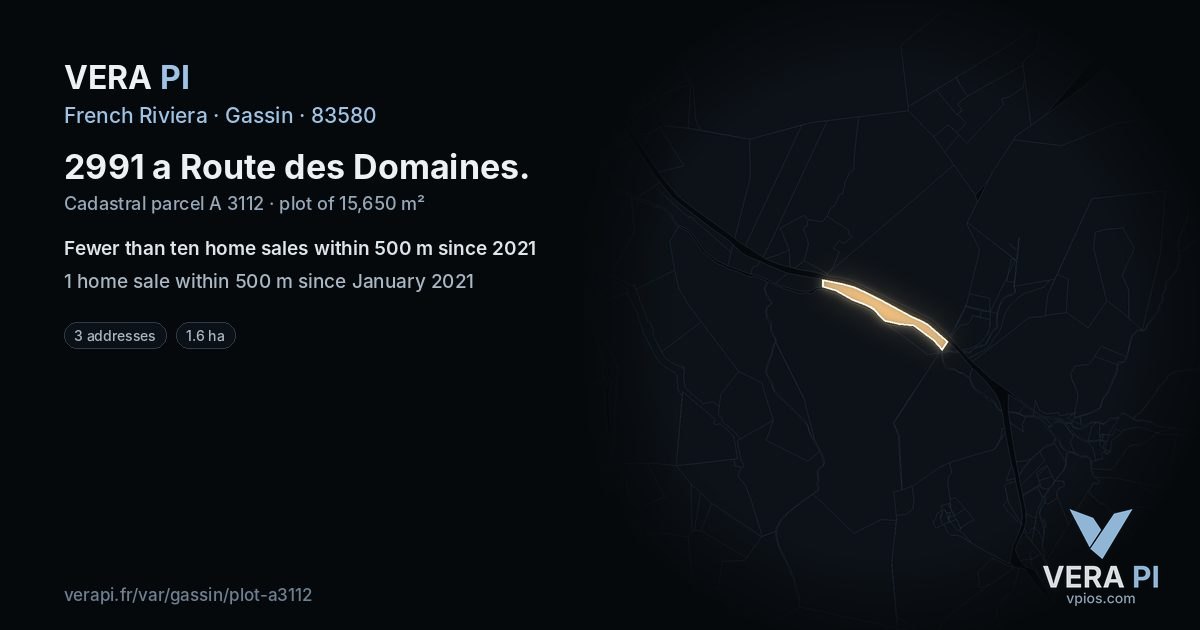 2991 a Route des Domaines, Gassin at night – the plot lit, the parcels around coloured by the prices near them