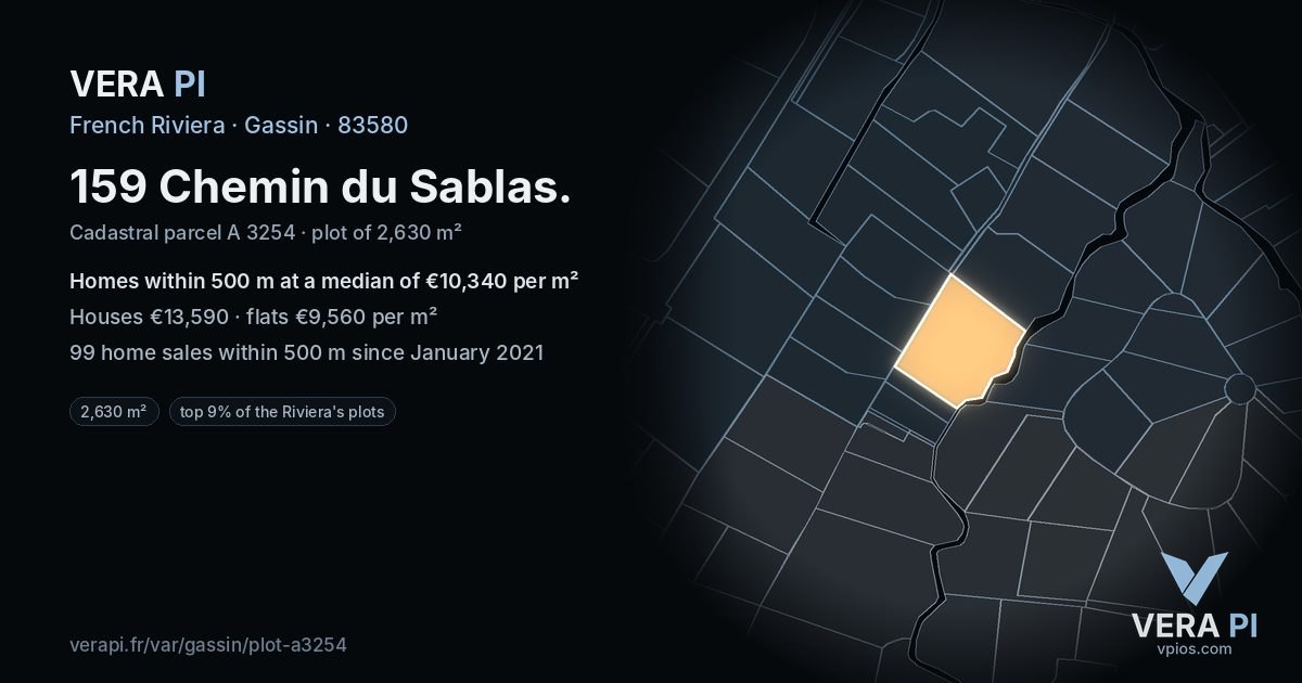 159 Chemin du Sablas, Gassin at night – the plot lit, the parcels around coloured by the prices near them