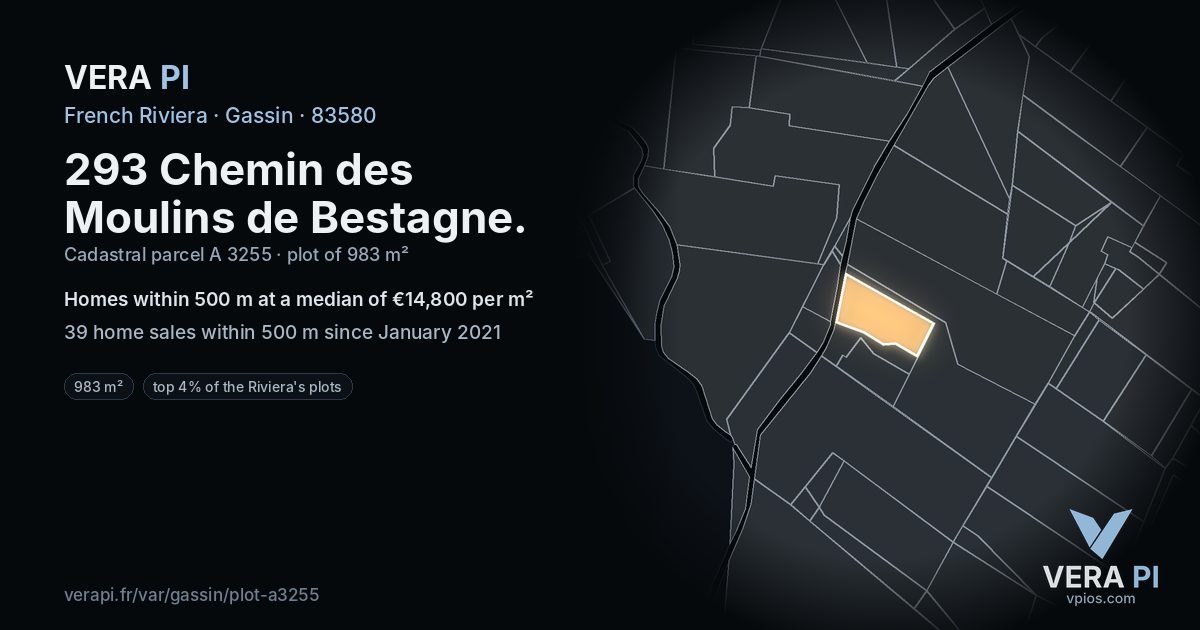 293 Chemin des Moulins de Bestagne, Gassin at night – the plot lit, the parcels around coloured by the prices near them