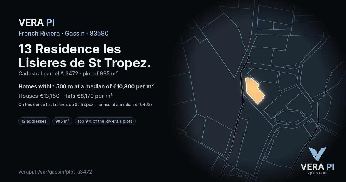 13 Residence les Lisieres de St Tropez, Gassin at night – the plot lit, the parcels around coloured by the prices near them