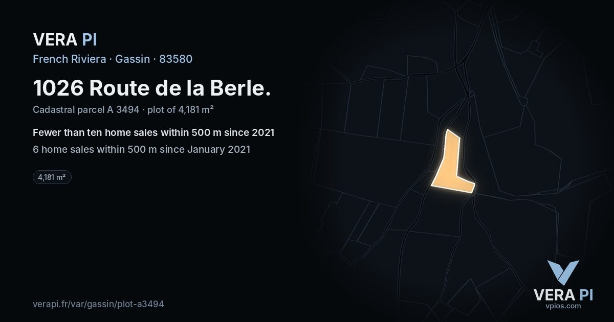 1026 Route de la Berle, Gassin at night – the plot lit, the parcels around coloured by the prices near them