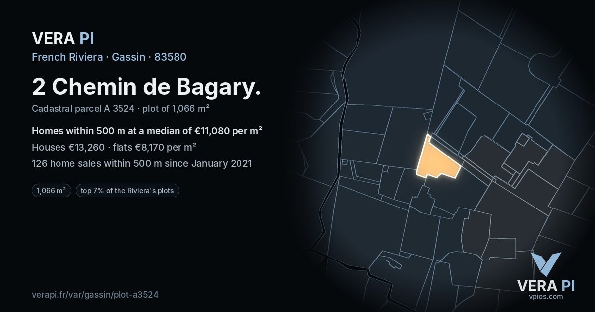 2 Chemin de Bagary, Gassin at night – the plot lit, the parcels around coloured by the prices near them