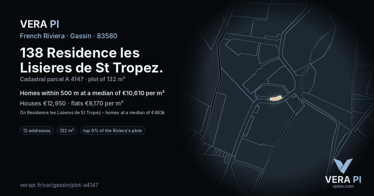 138 Residence les Lisieres de St Tropez, Gassin at night – the plot lit, the parcels around coloured by the prices near them