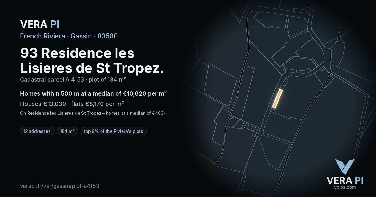 93 Residence les Lisieres de St Tropez, Gassin at night – the plot lit, the parcels around coloured by the prices near them