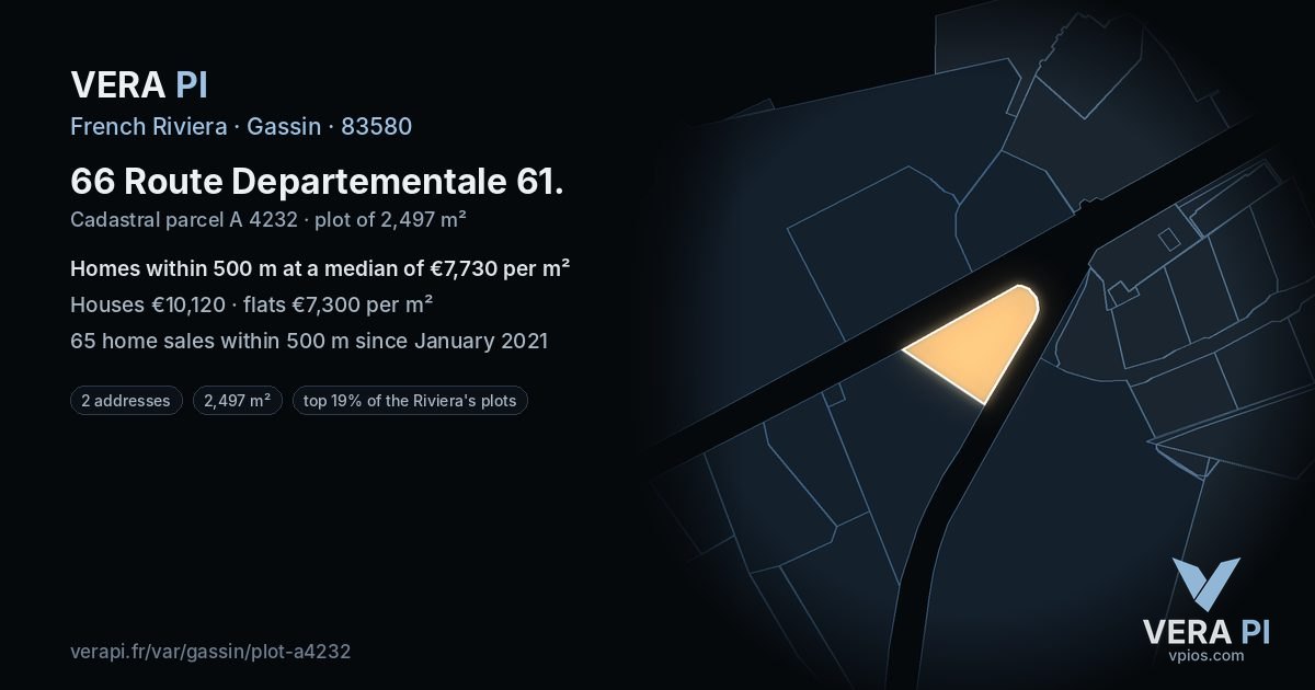 66 Route Departementale 61, Gassin at night – the plot lit, the parcels around coloured by the prices near them