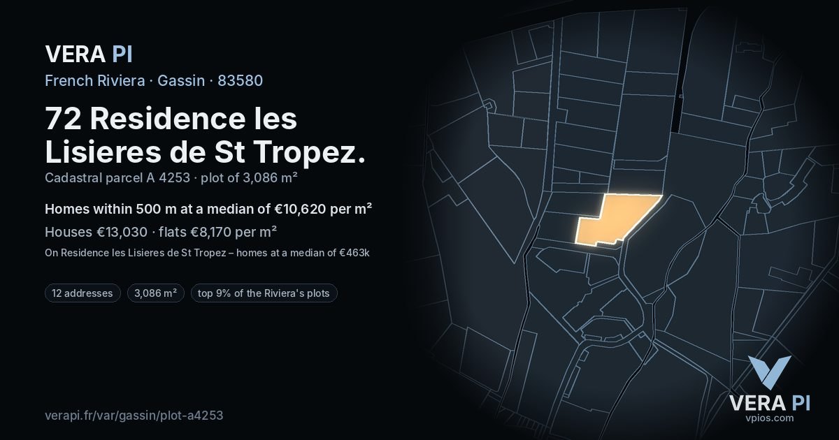 72 Residence les Lisieres de St Tropez, Gassin at night – the plot lit, the parcels around coloured by the prices near them