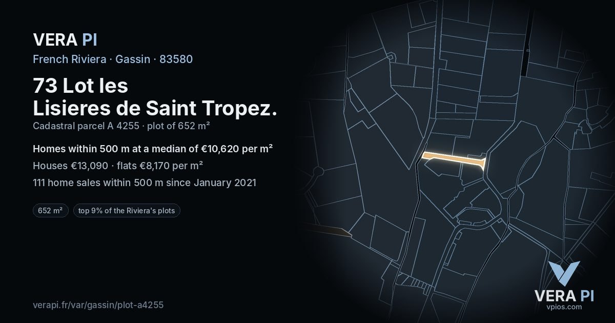 73 Lot les Lisieres de Saint Tropez, Gassin at night – the plot lit, the parcels around coloured by the prices near them