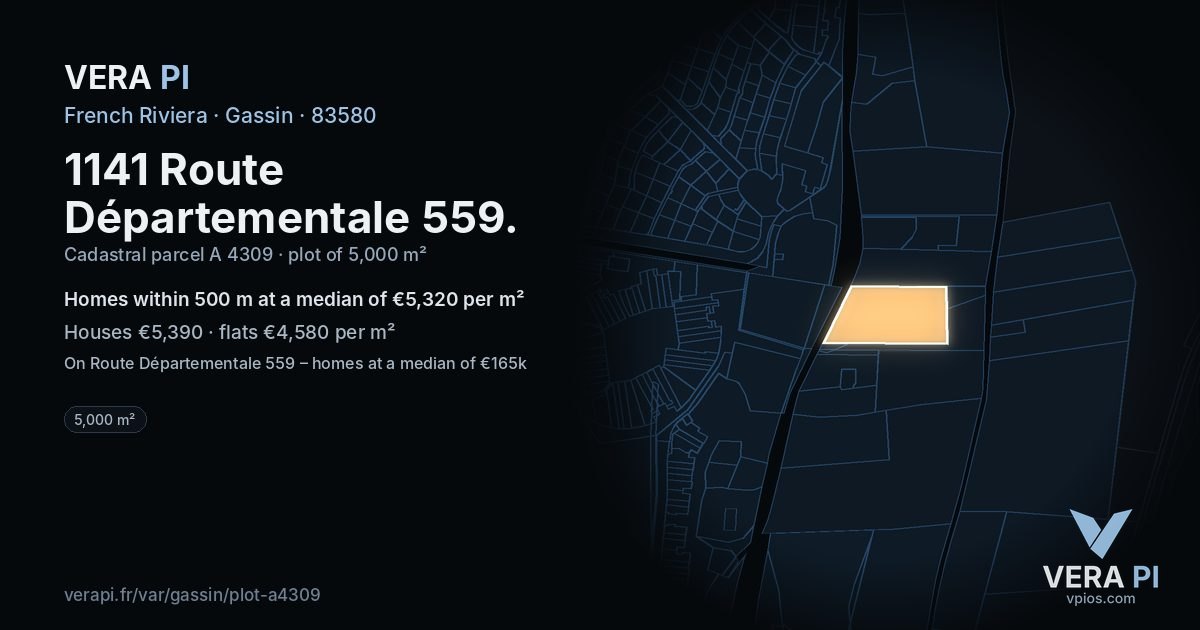 1141 Route Départementale 559, Gassin at night – the plot lit, the parcels around coloured by the prices near them
