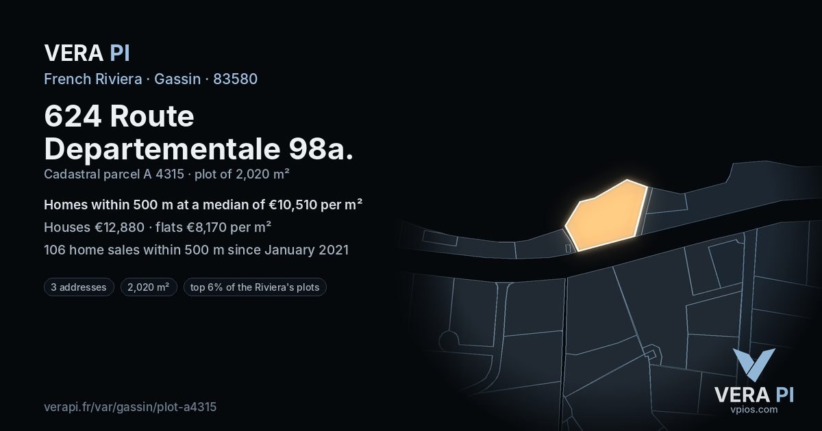 624 Route Departementale 98a, Gassin at night – the plot lit, the parcels around coloured by the prices near them