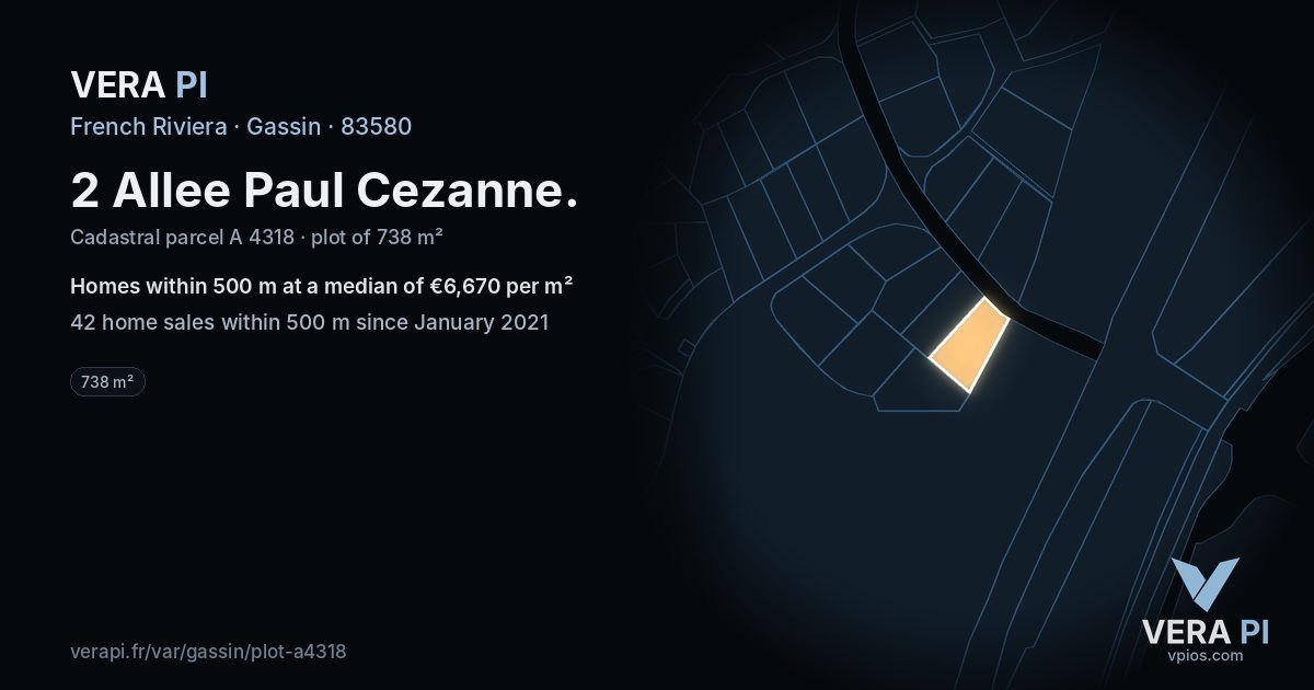 2 Allee Paul Cezanne, Gassin at night – the plot lit, the parcels around coloured by the prices near them