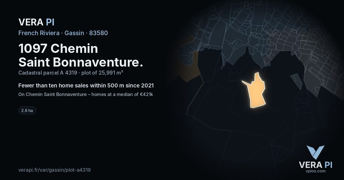 1097 Chemin Saint Bonnaventure, Gassin at night – the plot lit, the parcels around coloured by the prices near them