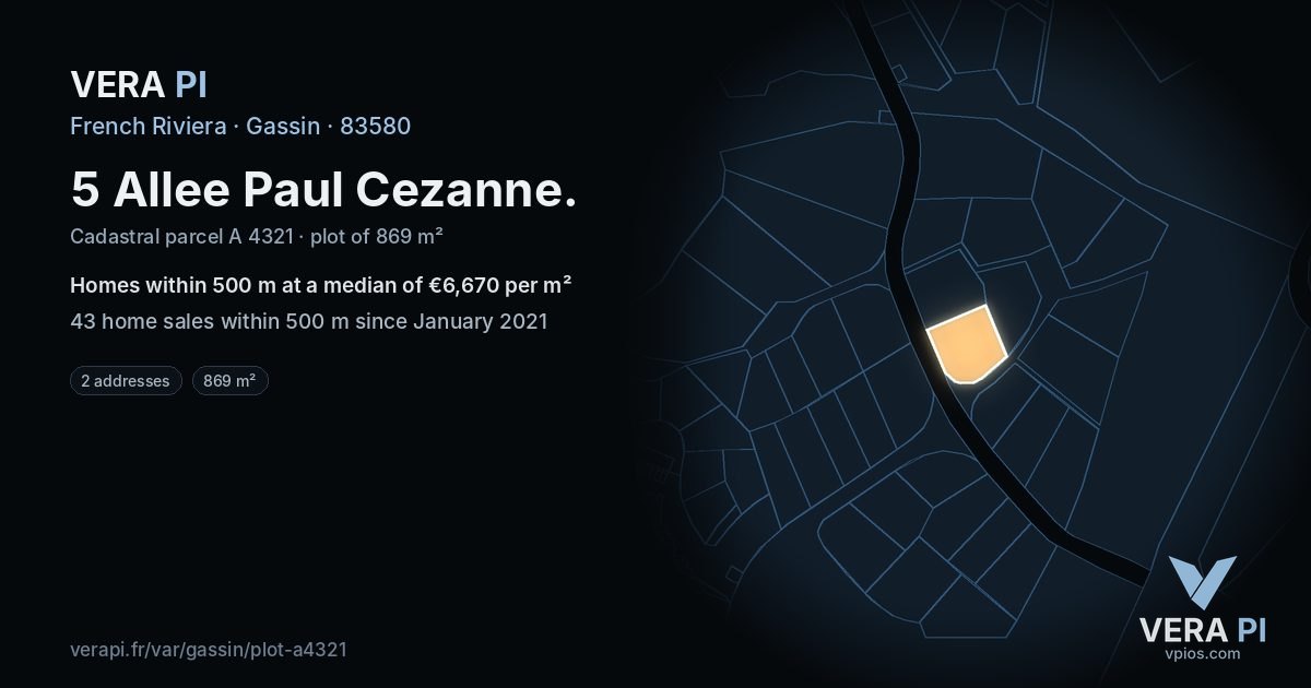 5 Allee Paul Cezanne, Gassin at night – the plot lit, the parcels around coloured by the prices near them