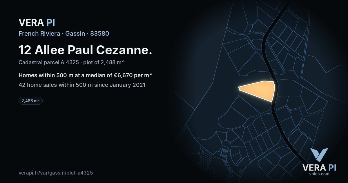 12 Allee Paul Cezanne, Gassin at night – the plot lit, the parcels around coloured by the prices near them