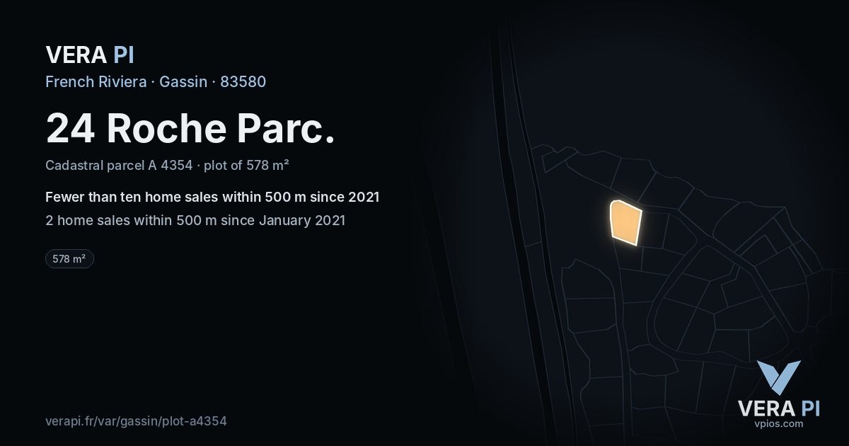 24 Roche Parc, Gassin at night – the plot lit, the parcels around coloured by the prices near them