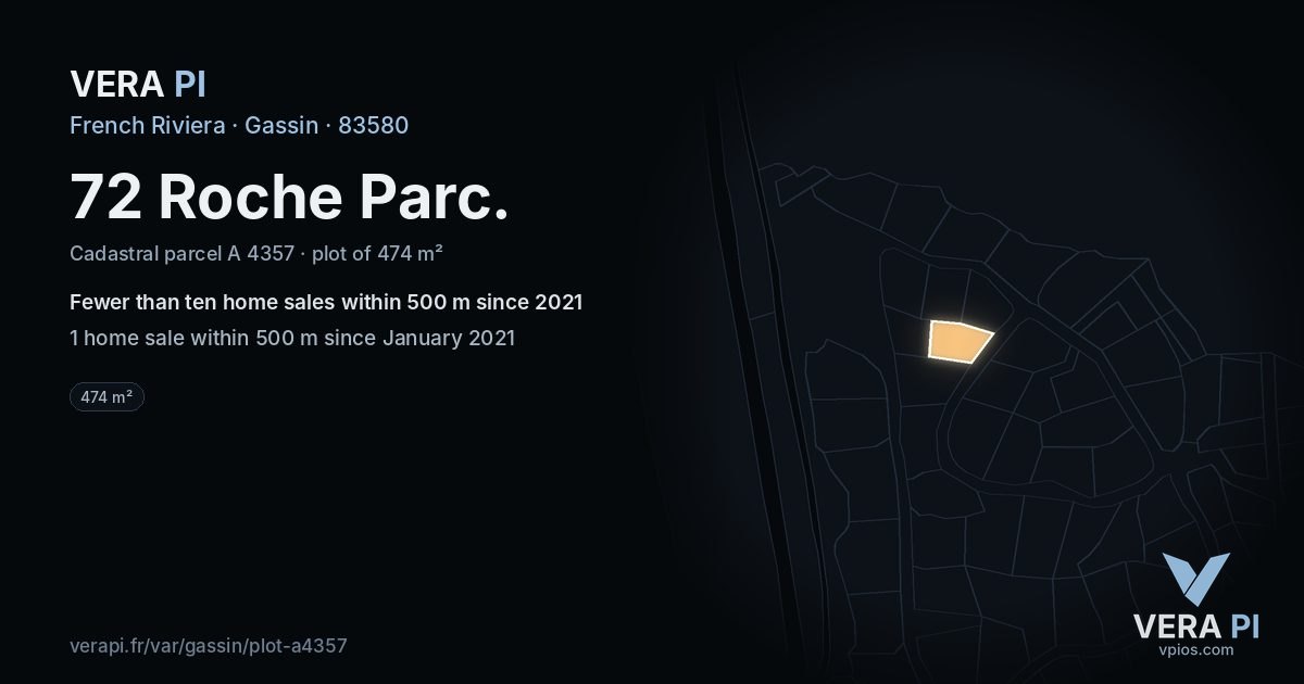 72 Roche Parc, Gassin at night – the plot lit, the parcels around coloured by the prices near them
