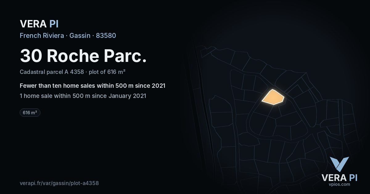 30 Roche Parc, Gassin at night – the plot lit, the parcels around coloured by the prices near them