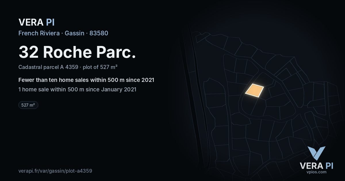 32 Roche Parc, Gassin at night – the plot lit, the parcels around coloured by the prices near them