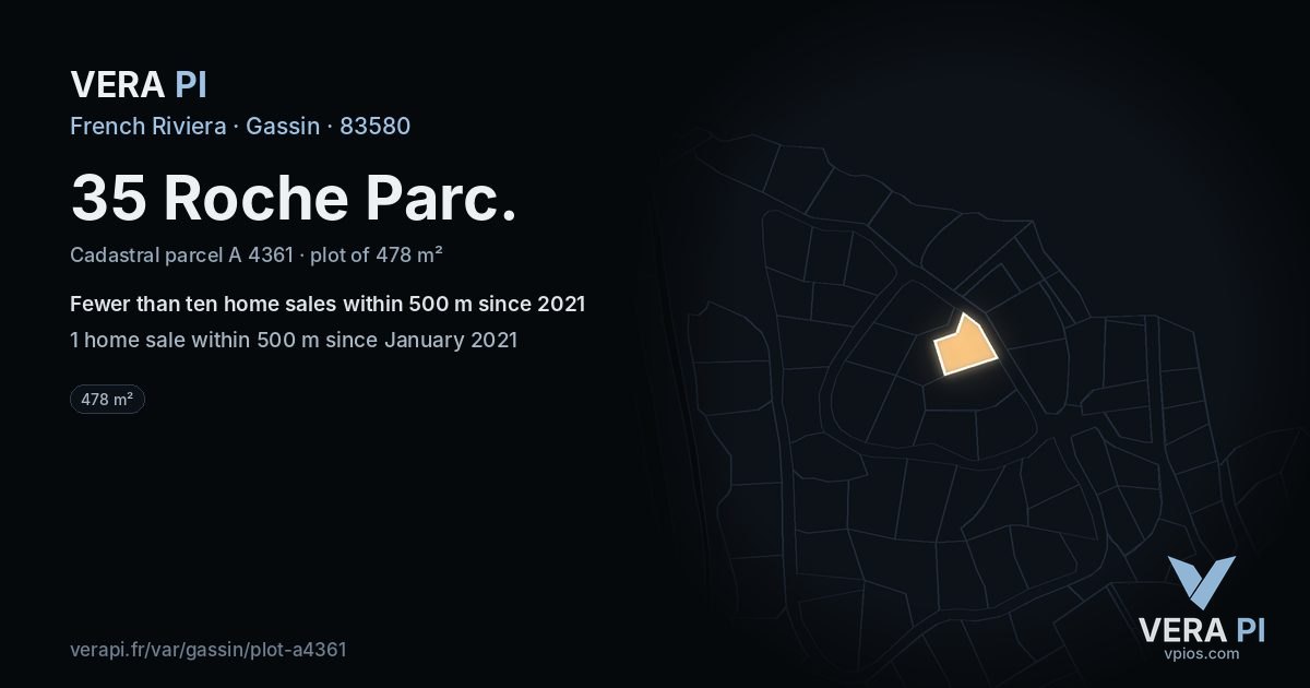 35 Roche Parc, Gassin at night – the plot lit, the parcels around coloured by the prices near them