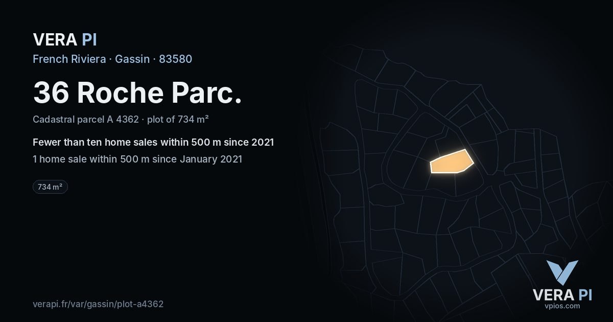 36 Roche Parc, Gassin at night – the plot lit, the parcels around coloured by the prices near them