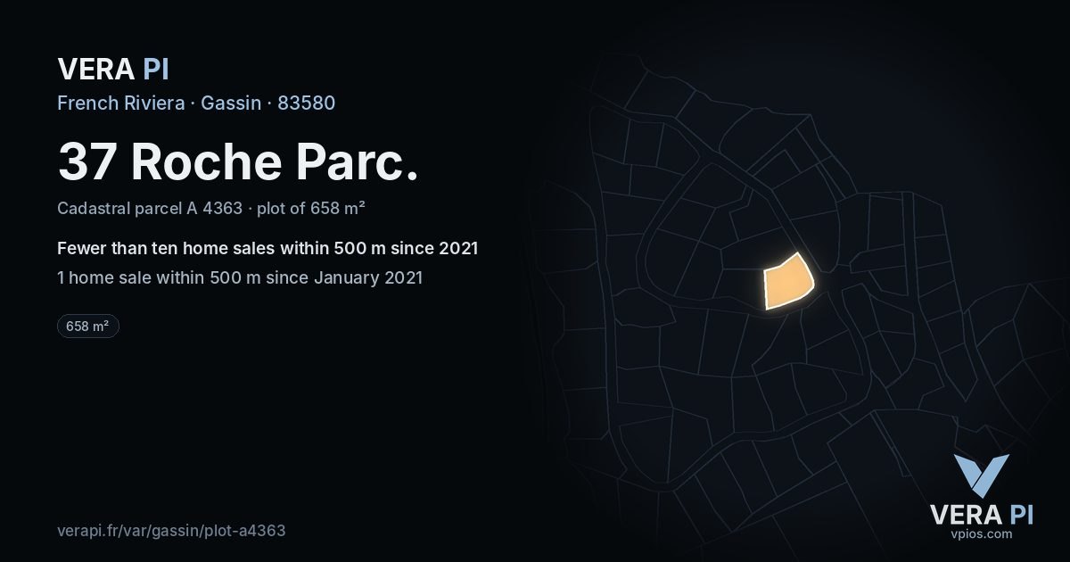 37 Roche Parc, Gassin at night – the plot lit, the parcels around coloured by the prices near them