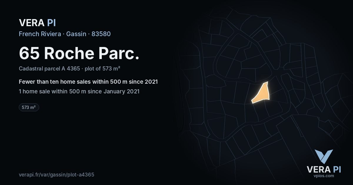 65 Roche Parc, Gassin at night – the plot lit, the parcels around coloured by the prices near them