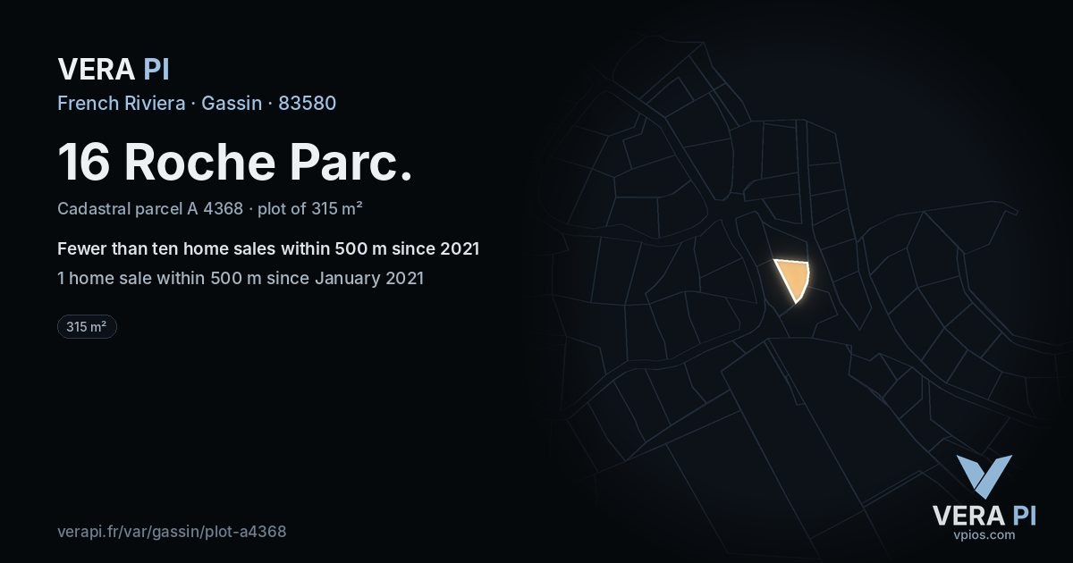 16 Roche Parc, Gassin at night – the plot lit, the parcels around coloured by the prices near them