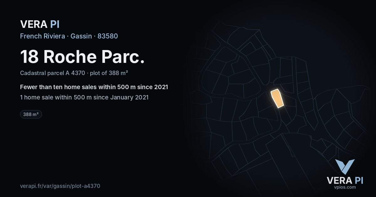 18 Roche Parc, Gassin at night – the plot lit, the parcels around coloured by the prices near them