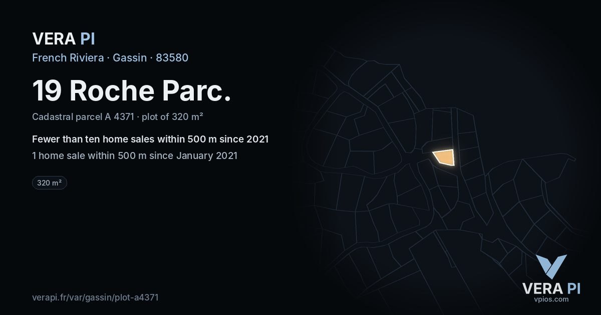 19 Roche Parc, Gassin at night – the plot lit, the parcels around coloured by the prices near them
