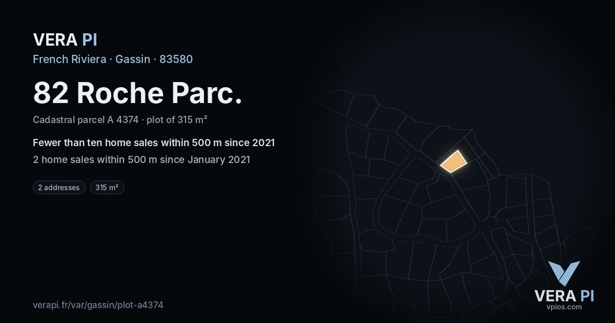 82 Roche Parc, Gassin at night – the plot lit, the parcels around coloured by the prices near them