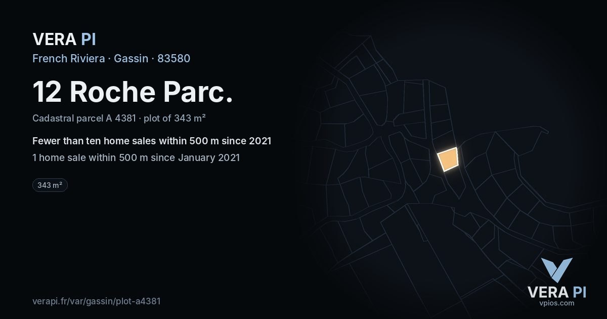 12 Roche Parc, Gassin at night – the plot lit, the parcels around coloured by the prices near them