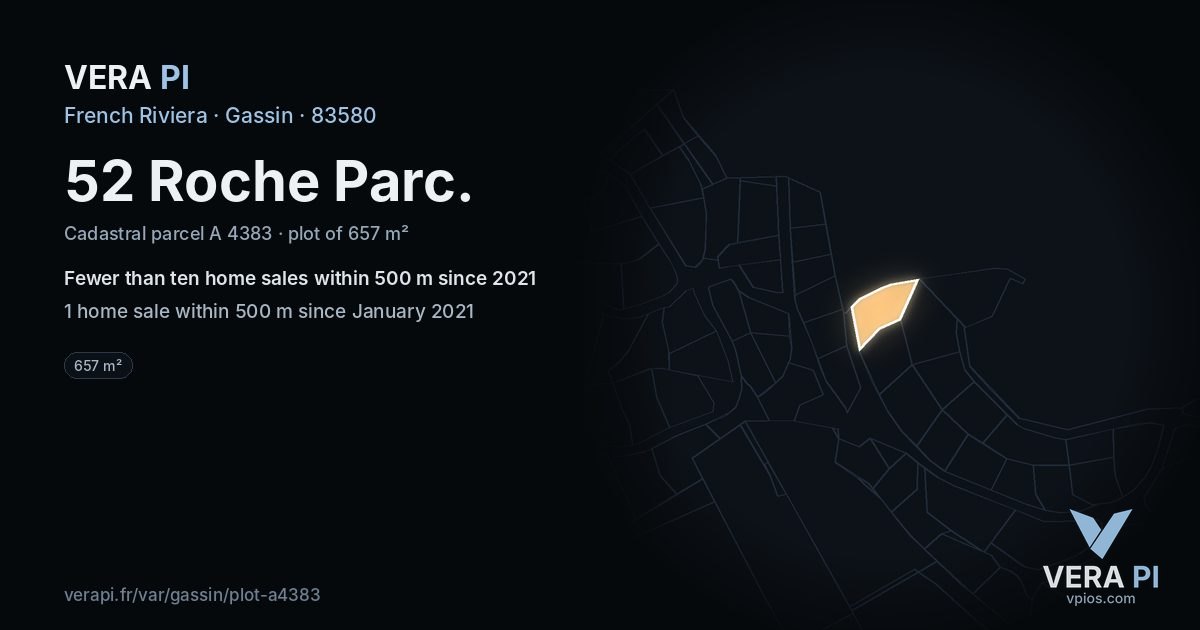 52 Roche Parc, Gassin at night – the plot lit, the parcels around coloured by the prices near them