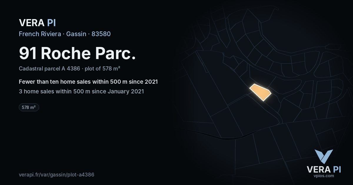 91 Roche Parc, Gassin at night – the plot lit, the parcels around coloured by the prices near them