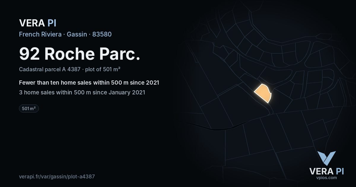 92 Roche Parc, Gassin at night – the plot lit, the parcels around coloured by the prices near them