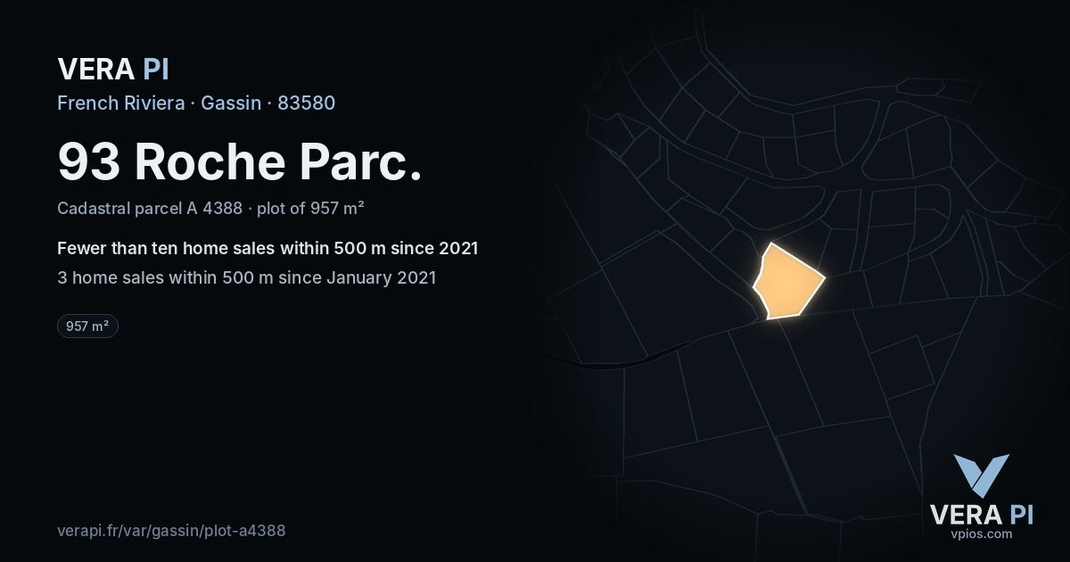 93 Roche Parc, Gassin at night – the plot lit, the parcels around coloured by the prices near them