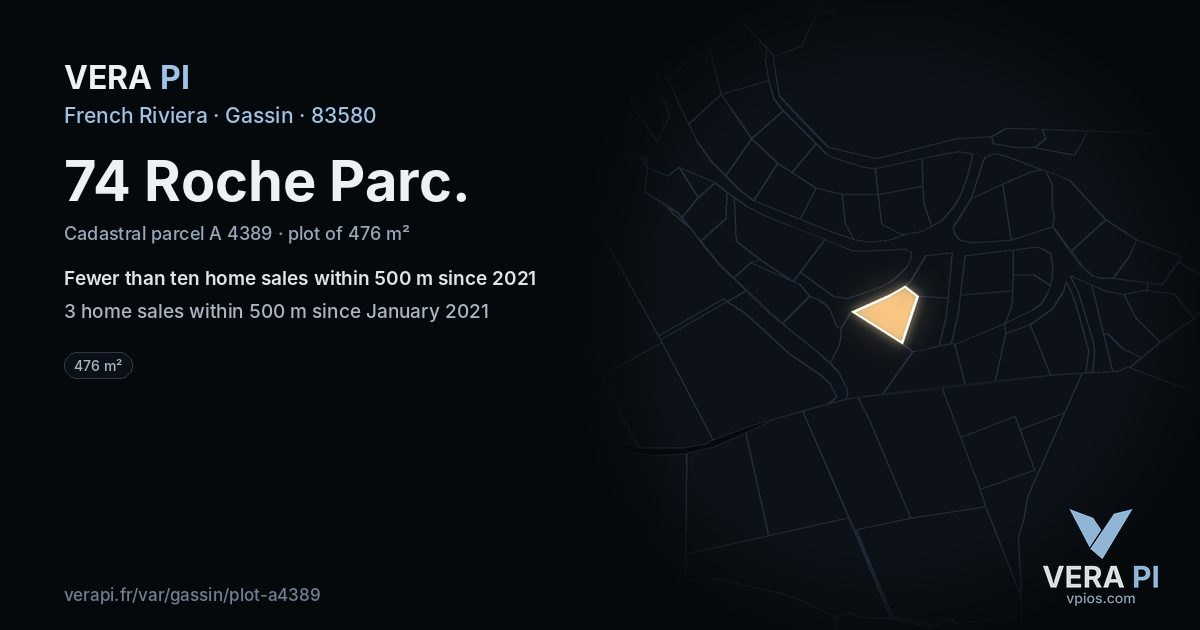 74 Roche Parc, Gassin at night – the plot lit, the parcels around coloured by the prices near them