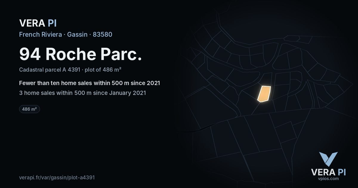 94 Roche Parc, Gassin at night – the plot lit, the parcels around coloured by the prices near them