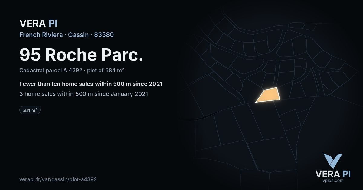 95 Roche Parc, Gassin at night – the plot lit, the parcels around coloured by the prices near them
